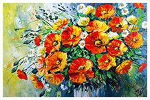 VERKAUFT <b>Titel:</b> Mohnstrauß<b>   Maltechnik:</b> Acryl <b>   Größe:</b> 40 x 60 cm<b></b>