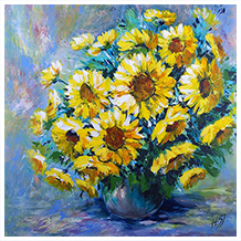 <b>Titel:</b> Sonnenblumen<b>    Maltechnik:</b> Acryl <b>   Größe:</b> 60 x 60 cm<b>    Preis:</b> 460 €