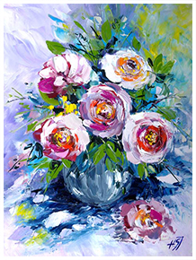 <b>Titel:</b> Rosen in Vase<b>    Maltechnik:</b> Öl auf L.<b>   Größe:</b> 40 x 50 cm<b>  Preis:</b> 220 €