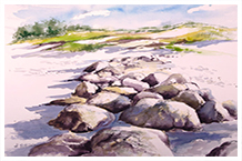 VERKAUFT - <b>Titel:</b> Ostseelandschaft<b>  Maltechnik: </b>Aquarell<b>  Größe:</b> 50 x 60 cm<b></b>