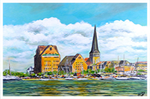 <b>Titel:</b> Rostock Warnowblick<b>    Maltechnik:</b> Acryl auf Leinwand <b>  Größe:</b> 60 x 70 cm<b>    Preis:</b> 390 €