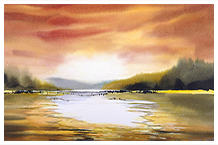 Verkauft - <b>Titel:</b> Abendsonne<b>    Maltechnik:</b> Aquarell<b>  Größe:</b> 60 x 40 cm<b>    