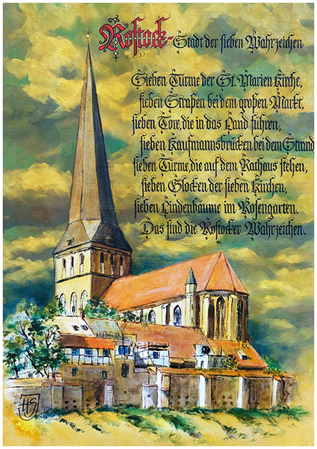 <b>Titel:</b> Rostock - 7 Trme    <b>Technik:</b> Acryl  <br /><b>Gre:</b> 70 x 100 cm    <b>Preis:</b> 1200,- Euro