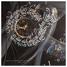 <b>Titel:</b> Die Zeit ist unendlich lang... J.W. Goethe <b>    Technik:</b> Feder/Pinsel auf Ultra-Schwarzkarton  <br /> <b>Gre:</b> 50 x 50 cm    <b>Preis:</b> 350,- Euro